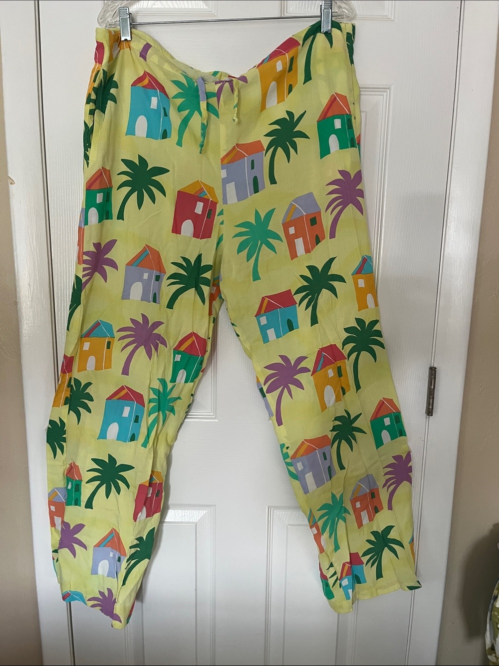 Vintage Jams World drawstring pant Resort print palm trees multicolor tropical M